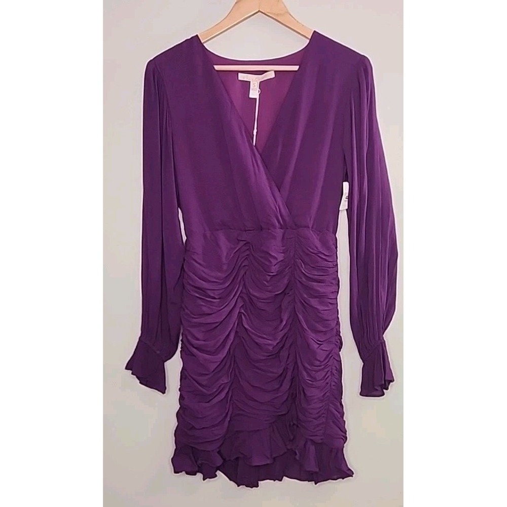 Anthropologie Hutch Higgins Purple Ruched Mini Dress Size Small NWT Sexy Whimsy